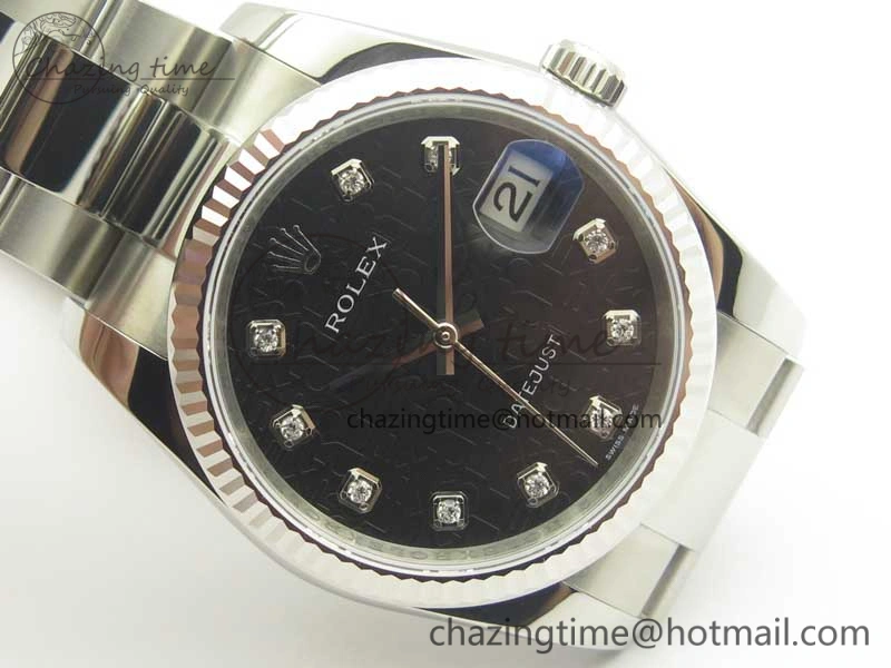 DateJust 36 SS 116200 Fluted Bezel DJF Best Edition Black Com Diam Dial on SS 904L Oyster Bracelet A2824