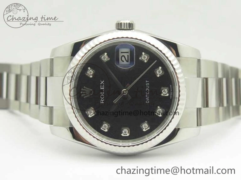 DateJust 36 SS 116200 Fluted Bezel DJF Best Edition Black Com Diam Dial on SS 904L Oyster Bracelet A2824