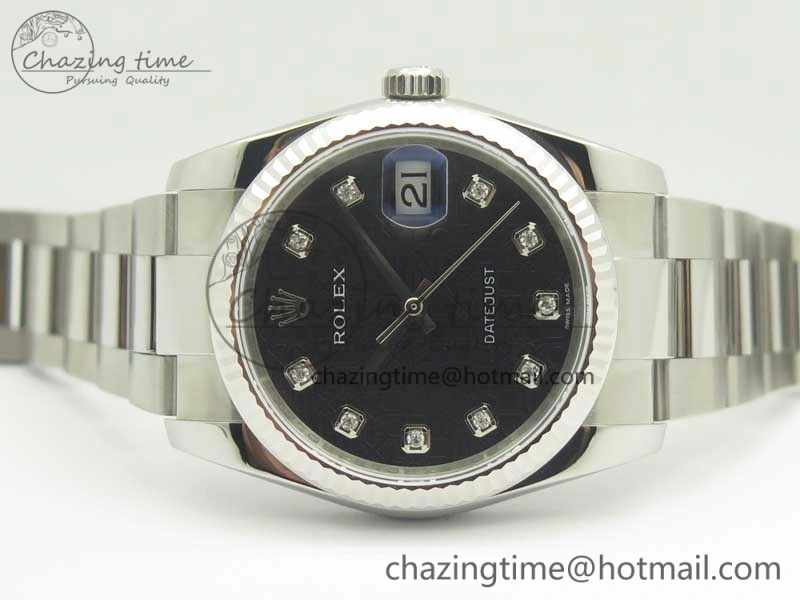 DateJust 36 SS 116200 Fluted Bezel DJF Best Edition Black Com Diam Dial on SS 904L Oyster Bracelet A2824