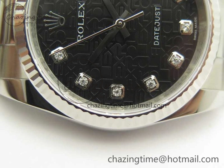 DateJust 36 SS 116200 Fluted Bezel DJF Best Edition Black Com Diam Dial on SS 904L Oyster Bracelet A2824
