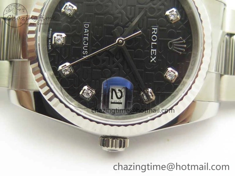 DateJust 36 SS 116200 Fluted Bezel DJF Best Edition Black Com Diam Dial on SS 904L Oyster Bracelet A2824