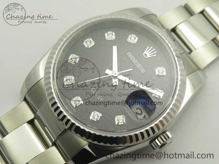 DateJust 36 SS 116200 Fluted Bezel DJF Best Edition Black Com Diam Dial on SS 904L Oyster Bracelet A2824