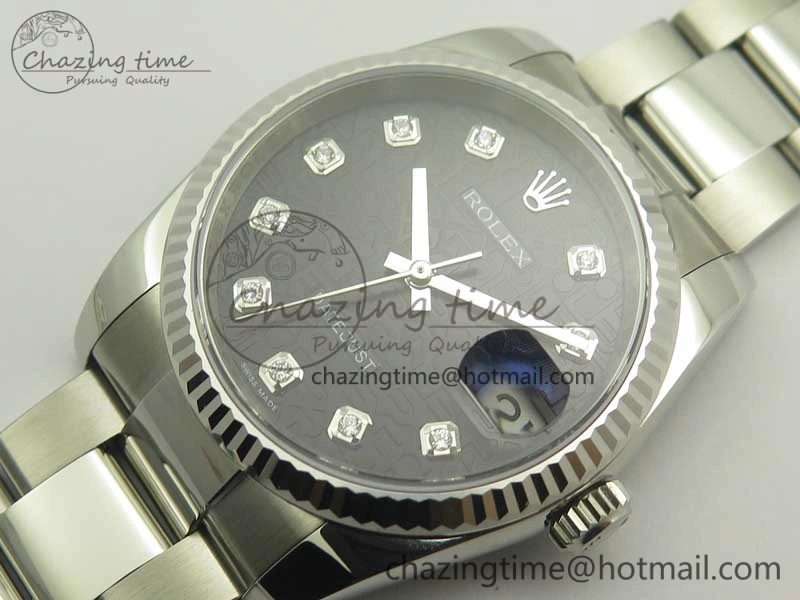 DateJust 36 SS 116200 Fluted Bezel DJF Best Edition Black Com Diam Dial on SS 904L Oyster Bracelet A2824