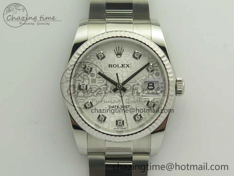 DateJust 36 SS 116200 Fluted Bezel DJF Best Edition Silver Com Diam Dial on SS 904L Oyster Bracelet A2824