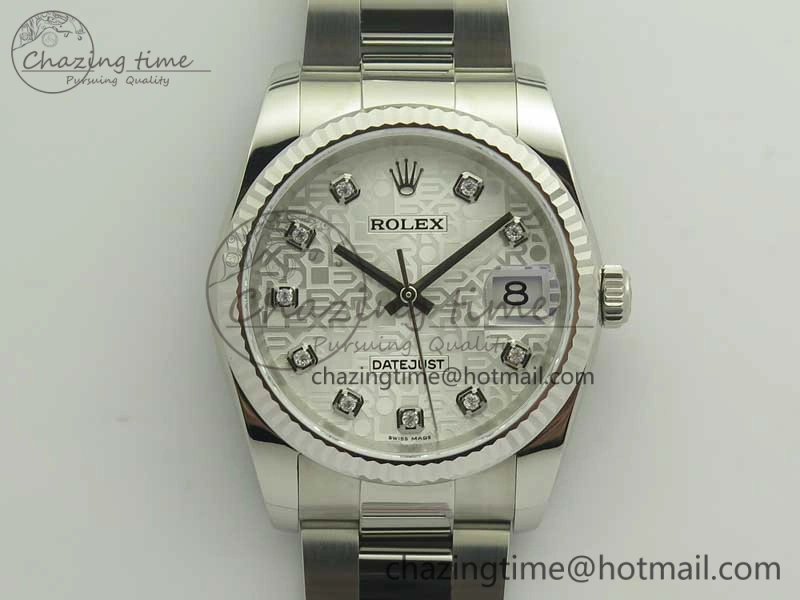 DateJust 36 SS 116200 Fluted Bezel DJF Best Edition Silver Com Diam Dial on SS 904L Oyster Bracelet A2824