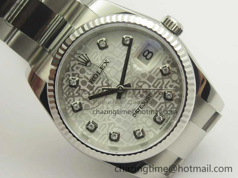 DateJust 36 SS 116200 Fluted Bezel DJF Best Edition Silver Com Diam Dial on SS 904L Oyster Bracelet A2824