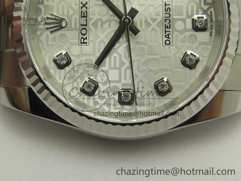 DateJust 36 SS 116200 Fluted Bezel DJF Best Edition Silver Com Diam Dial on SS 904L Oyster Bracelet A2824