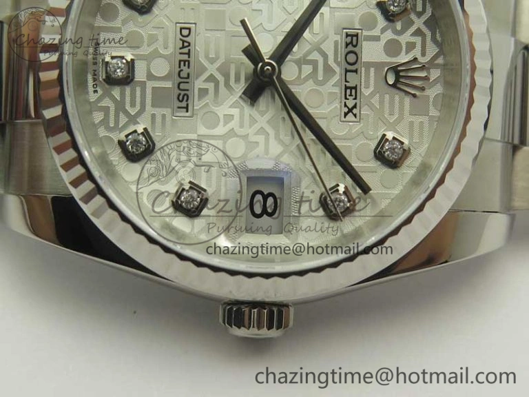DateJust 36 SS 116200 Fluted Bezel DJF Best Edition Silver Com Diam Dial on SS 904L Oyster Bracelet A2824