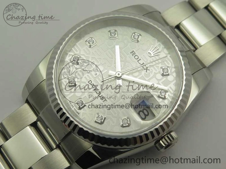 DateJust 36 SS 116200 Fluted Bezel DJF Best Edition Silver Com Diam Dial on SS 904L Oyster Bracelet A2824