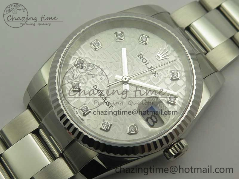 DateJust 36 SS 116200 Fluted Bezel DJF Best Edition Silver Com Diam Dial on SS 904L Oyster Bracelet A2824