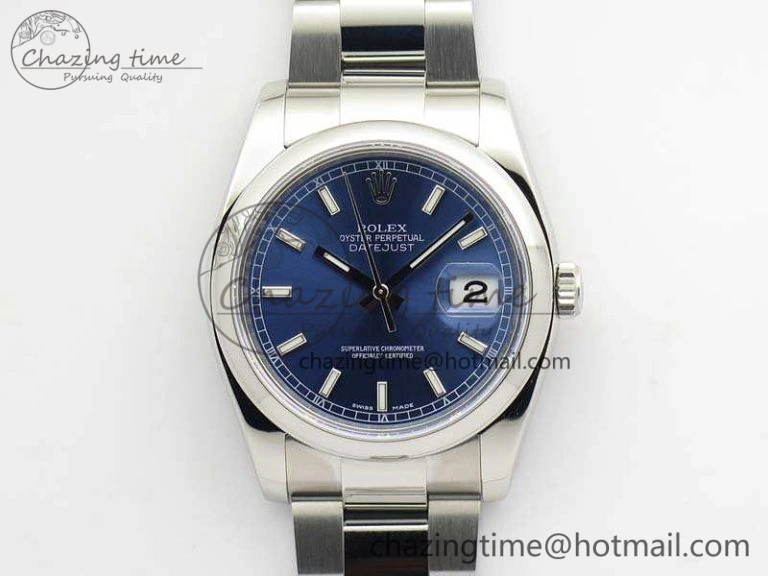 DateJust 36 SS 116200 Polished Bezel ARF 1:1 Best Edition Blue Dial On 904L SS Oyster Bracelet SA3135