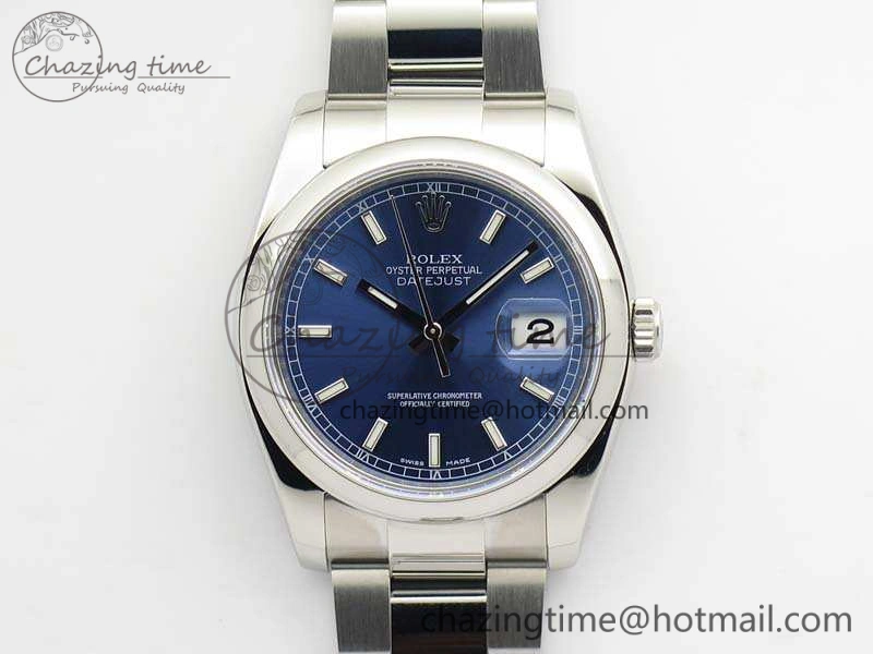DateJust 36 SS 116200 Polished Bezel ARF 1:1 Best Edition Blue Dial On 904L SS Oyster Bracelet SA3135