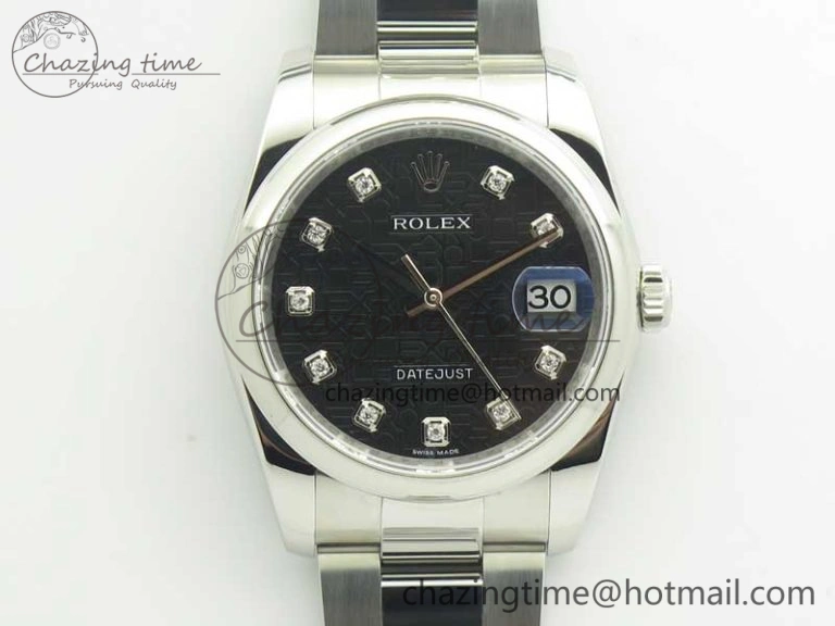 DateJust 36 SS 116200 Polished Bezel DJF Best Edition Black Com Diam Dial on SS 904L Oyster Bracelet A2824