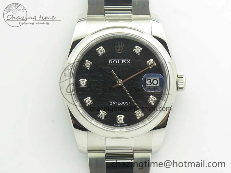 DateJust 36 SS 116200 Polished Bezel DJF Best Edition Black Com Diam Dial on SS 904L Oyster Bracelet A2824
