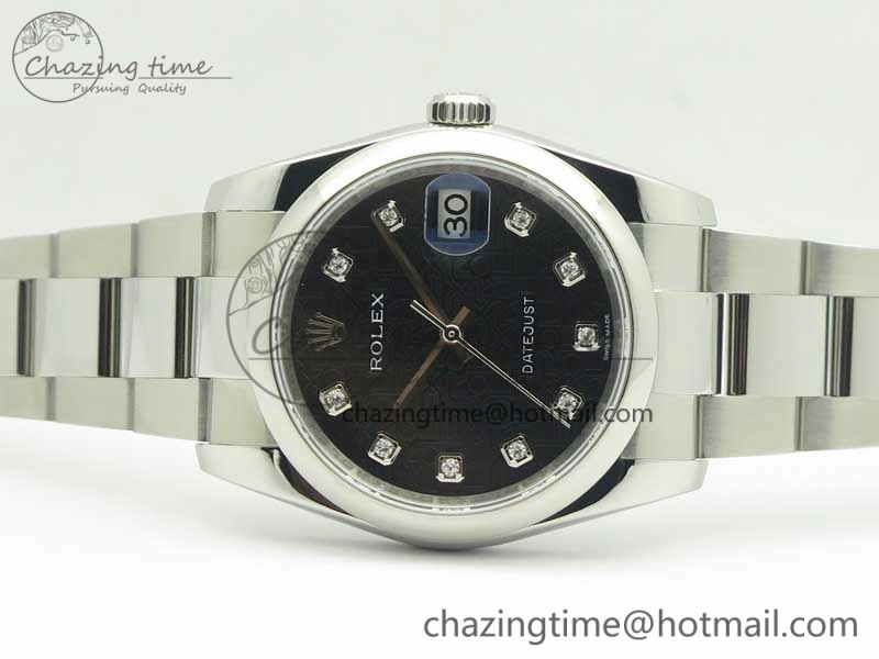 DateJust 36 SS 116200 Polished Bezel DJF Best Edition Black Com Diam Dial on SS 904L Oyster Bracelet A2824