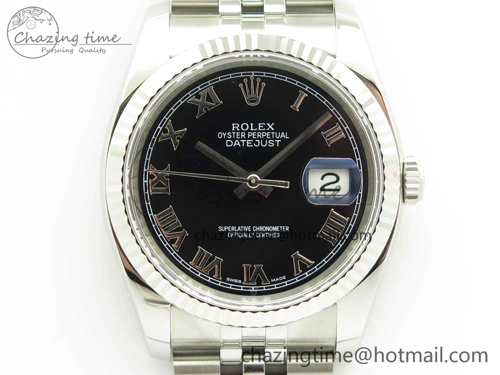 DateJust 36 SS 116234 ARF 1:1 Best Edition 904L Steel Black Dial Roman Markers on Jubilee Bracelet SH3135 V2