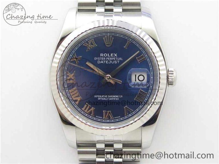 DateJust 36 SS 116234 ARF 1:1 Best Edition 904L Steel Blue Dial Roman Markers on Jubilee Bracelet SH3135 V3
