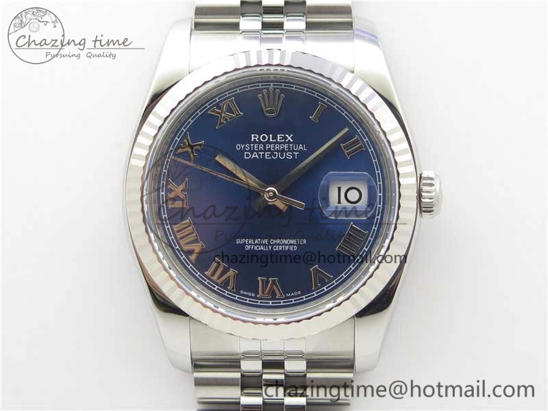 DateJust 36 SS 116234 ARF 1:1 Best Edition 904L Steel Blue Dial Roman Markers on Jubilee Bracelet SH3135 V3