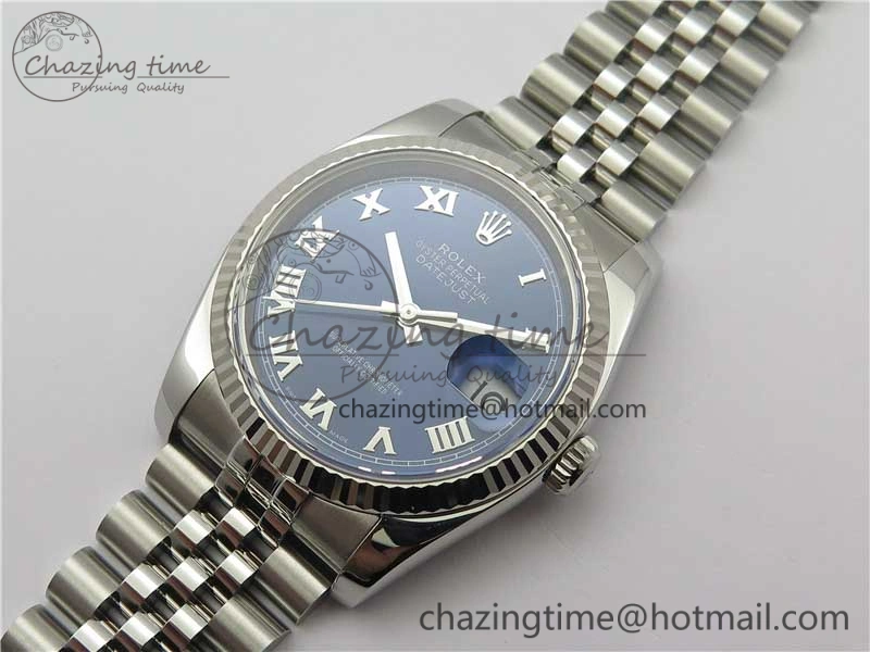 DateJust 36 SS 116234 ARF 1:1 Best Edition 904L Steel Blue Dial Roman Markers on Jubilee Bracelet SH3135 V3