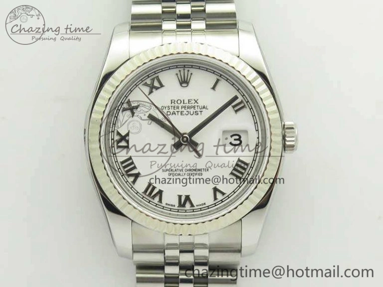 DateJust 36 SS 116234 ARF 1:1 Best Edition White Roman Dial Fluted On SS Jubilee Bracelet SA3135