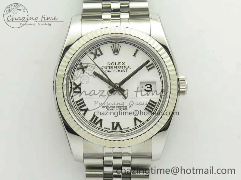 DateJust 36 SS 116234 ARF 1:1 Best Edition White Roman Dial Fluted On SS Jubilee Bracelet SA3135
