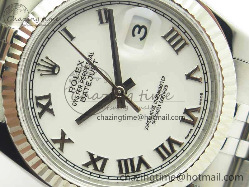 DateJust 36 SS 116234 ARF 1:1 Best Edition White Roman Dial Fluted On SS Jubilee Bracelet SA3135