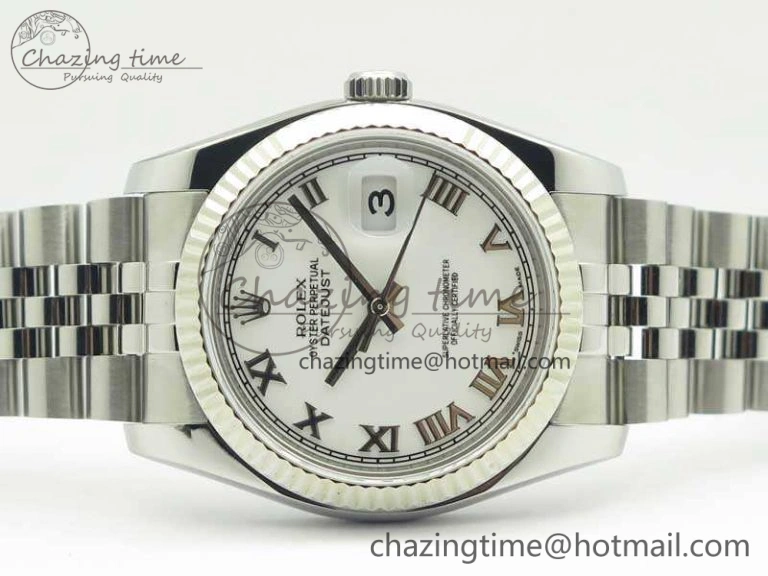 DateJust 36 SS 116234 ARF 1:1 Best Edition White Roman Dial Fluted On SS Jubilee Bracelet SA3135