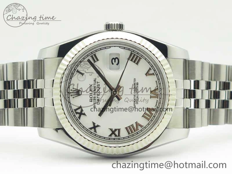 DateJust 36 SS 116234 ARF 1:1 Best Edition White Roman Dial Fluted On SS Jubilee Bracelet SA3135