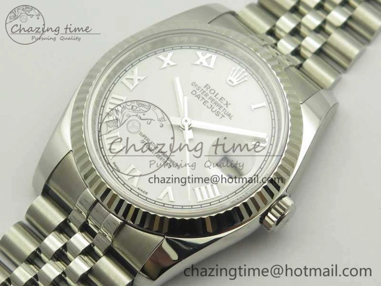 DateJust 36 SS 116234 ARF 1:1 Best Edition White Roman Dial Fluted On SS Jubilee Bracelet SA3135