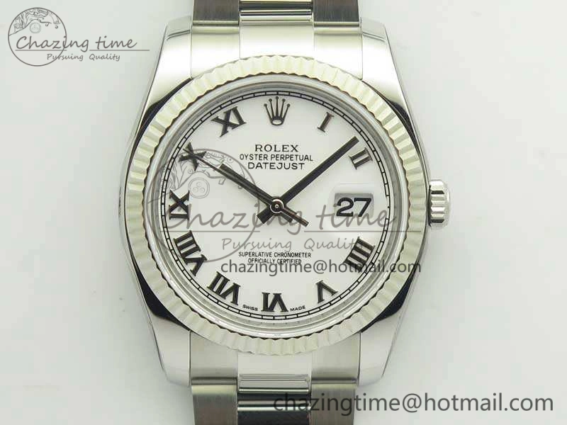 DateJust 36 SS 116234 ARF 1:1 Best Edition White Roman Dial Fluted On SS Oyster Bracelet SA3135
