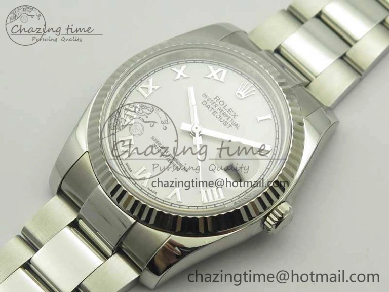 DateJust 36 SS 116234 ARF 1:1 Best Edition White Roman Dial Fluted On SS Oyster Bracelet SA3135