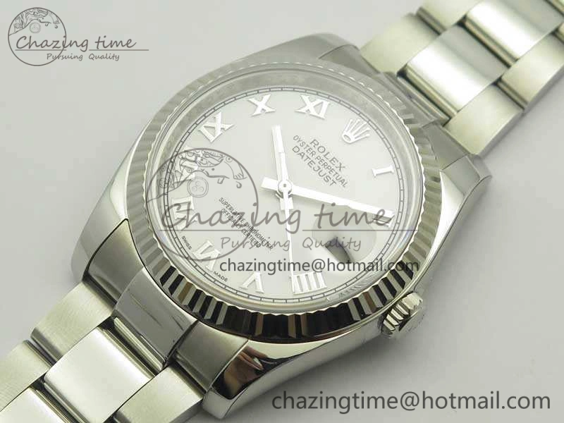 DateJust 36 SS 116234 ARF 1:1 Best Edition White Roman Dial Fluted On SS Oyster Bracelet SA3135