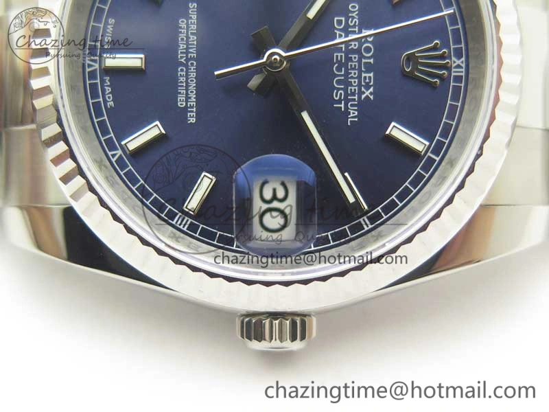 DateJust 36 SS 116234 Fluted Bezel DJF Best Edition Blue Dial Stick Markers on SS Oyster Bracelet A2836