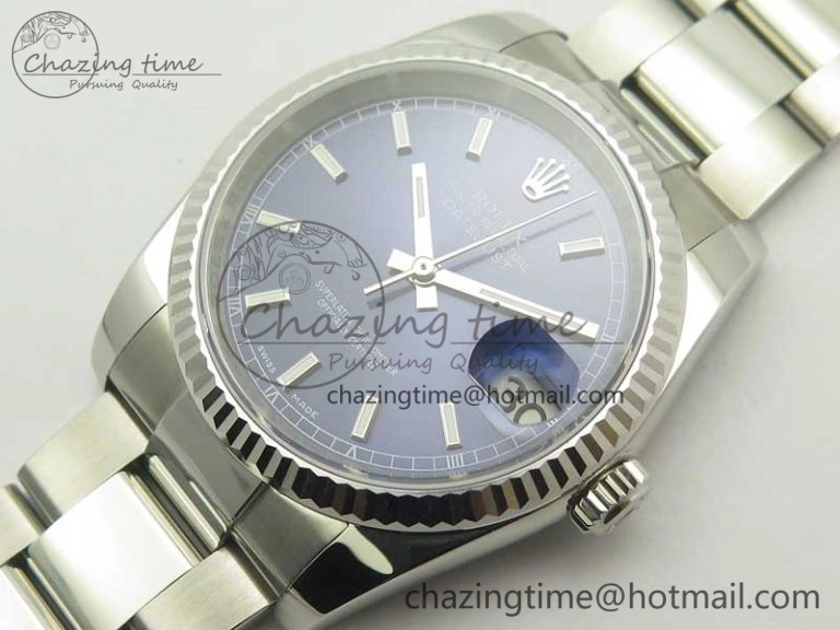DateJust 36 SS 116234 Fluted Bezel DJF Best Edition Blue Dial Stick Markers on SS Oyster Bracelet A2836