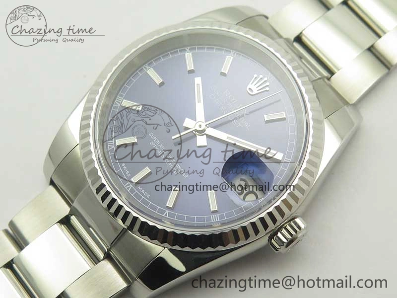 DateJust 36 SS 116234 Fluted Bezel DJF Best Edition Blue Dial Stick Markers on SS Oyster Bracelet A2836