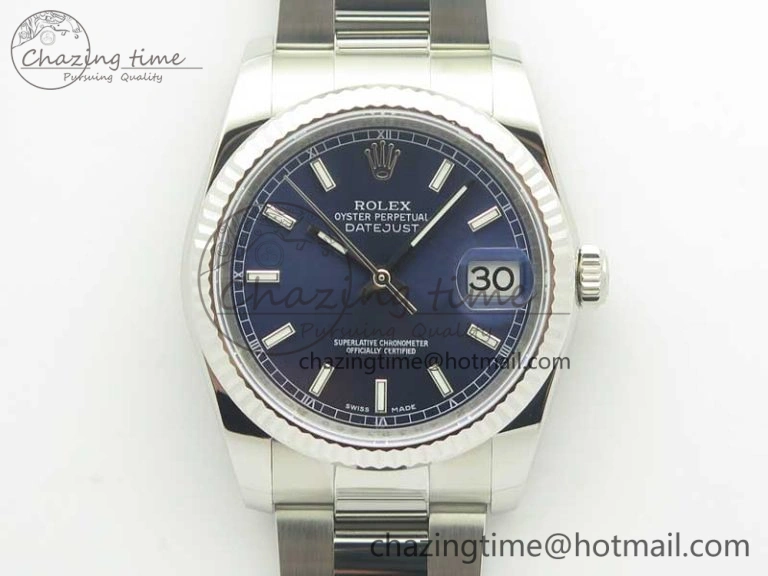 DateJust 36 SS 116234 Fluted Bezel DJF Best Edition Blue Dial Stick Markers on SS Oyster Bracelet A2836