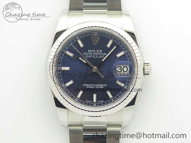 DateJust 36 SS 116234 Fluted Bezel DJF Best Edition Blue Dial Stick Markers on SS Oyster Bracelet A2836