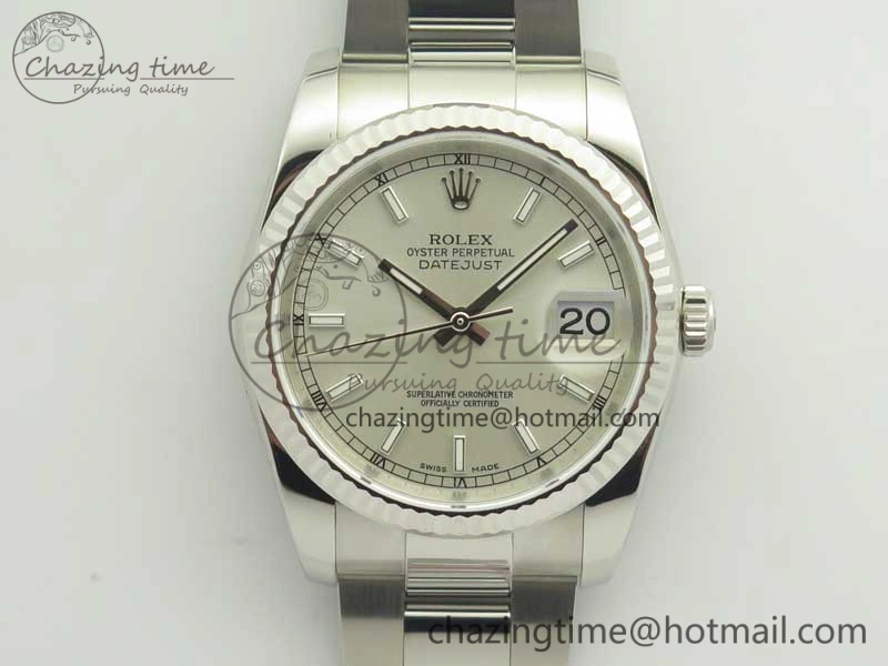 DateJust 36 SS 116234 Fluted Bezel DJF Best Edition Silver Dial Stick Markers on SS Oyster Bracelet A2836