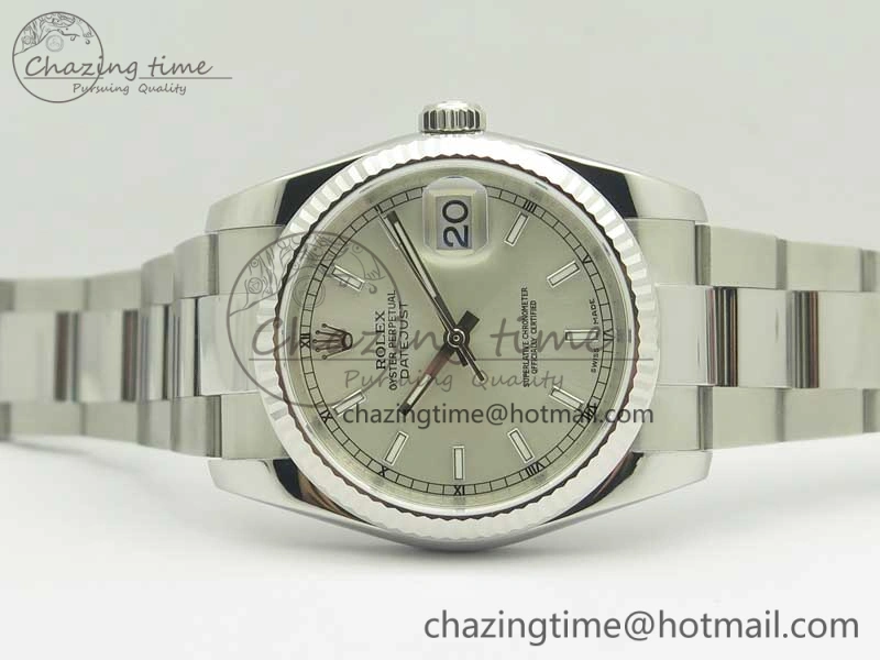 DateJust 36 SS 116234 Fluted Bezel DJF Best Edition Silver Dial Stick Markers on SS Oyster Bracelet A2836