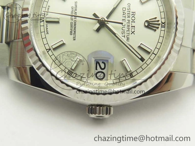 DateJust 36 SS 116234 Fluted Bezel DJF Best Edition Silver Dial Stick Markers on SS Oyster Bracelet A2836