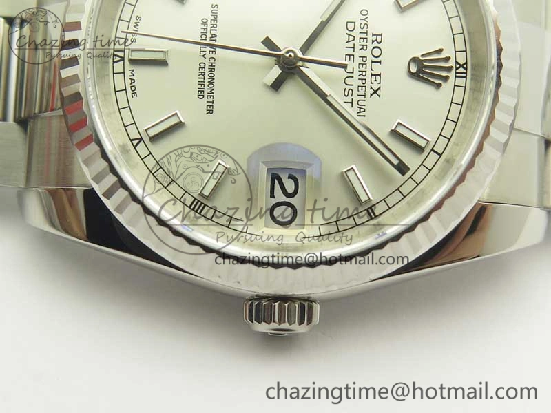 DateJust 36 SS 116234 Fluted Bezel DJF Best Edition Silver Dial Stick Markers on SS Oyster Bracelet A2836