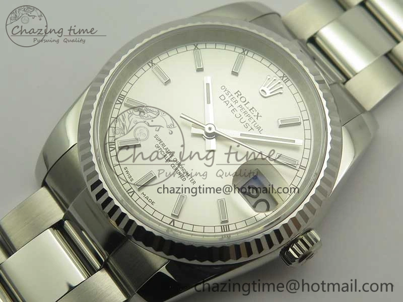 DateJust 36 SS 116234 Fluted Bezel DJF Best Edition Silver Dial Stick Markers on SS Oyster Bracelet A2836