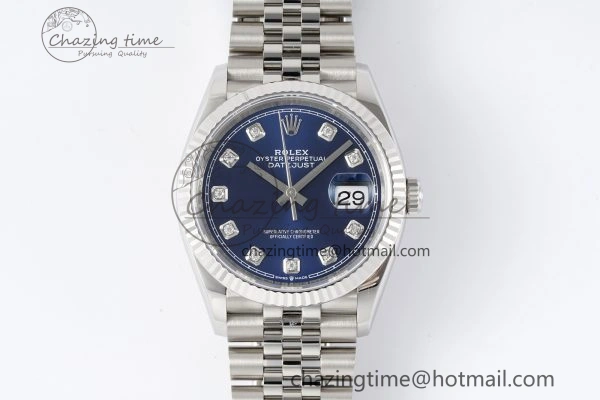 DateJust 36 SS 116234 VSF 1:1 Best Edition 904L Steel Blue Diamonds Dial on Jubilee Bracelet VS3135