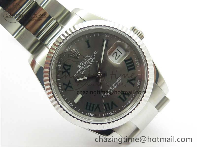 DateJust 36 SS 126200 BP Maker 1:1 Best Edition Fluted Bezel Gray Roman Dial on Oyster Bracelet