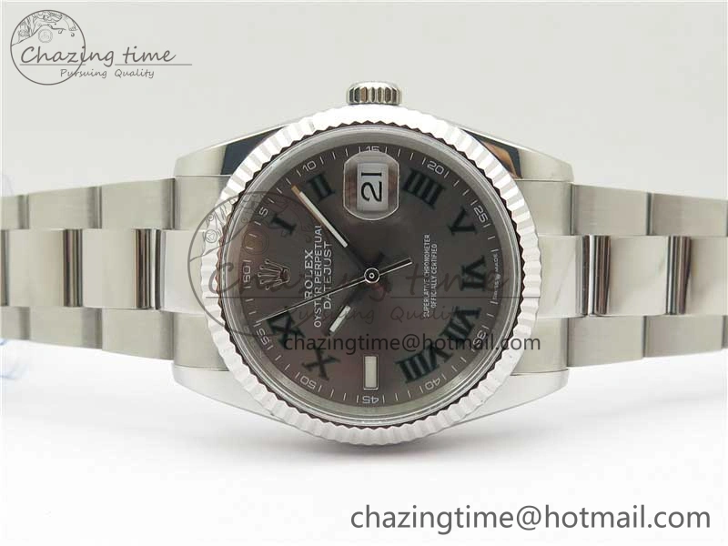 DateJust 36 SS 126200 BP Maker 1:1 Best Edition Fluted Bezel Gray Roman Dial on Oyster Bracelet