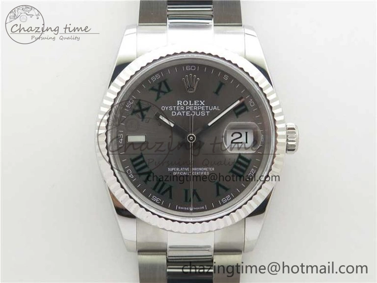 DateJust 36 SS 126200 BP Maker 1:1 Best Edition Fluted Bezel Gray Roman Dial on Oyster Bracelet