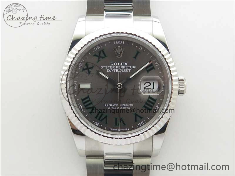 DateJust 36 SS 126200 BP Maker 1:1 Best Edition Fluted Bezel Gray Roman Dial on Oyster Bracelet