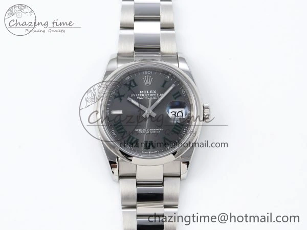 DateJust 36 SS 126200 VSF 1:1 Best Edition 904L Steel Gray Dial Green Roman on Oyster Bracelet VS3235
