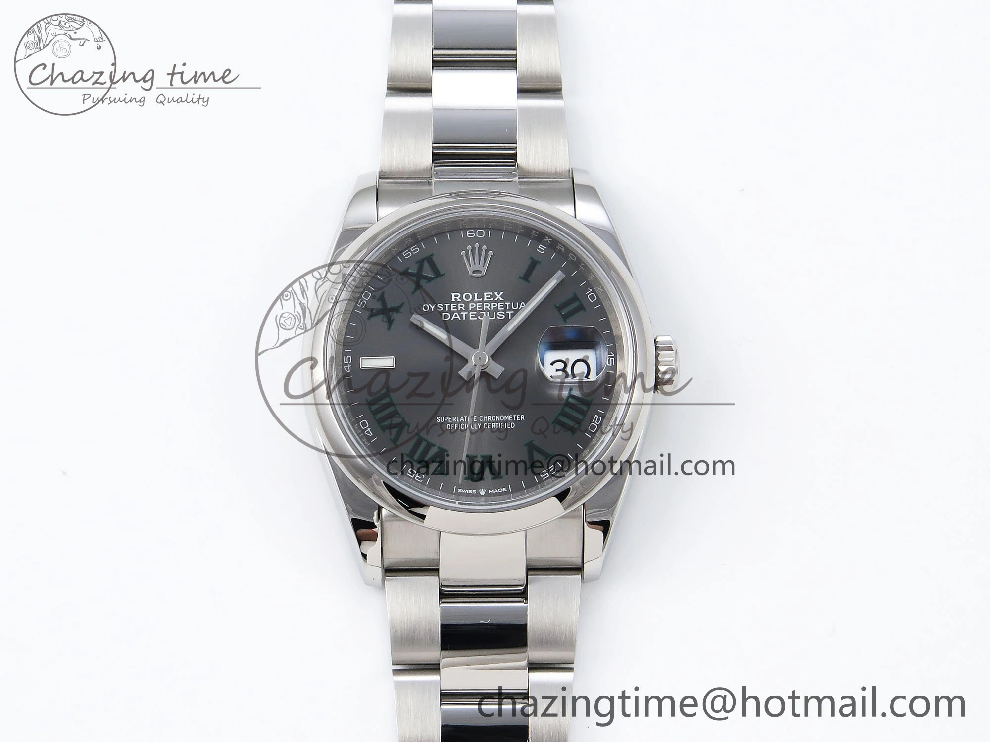 DateJust 36 SS 126200 VSF 1:1 Best Edition 904L Steel Gray Dial Green Roman on Oyster Bracelet VS3235