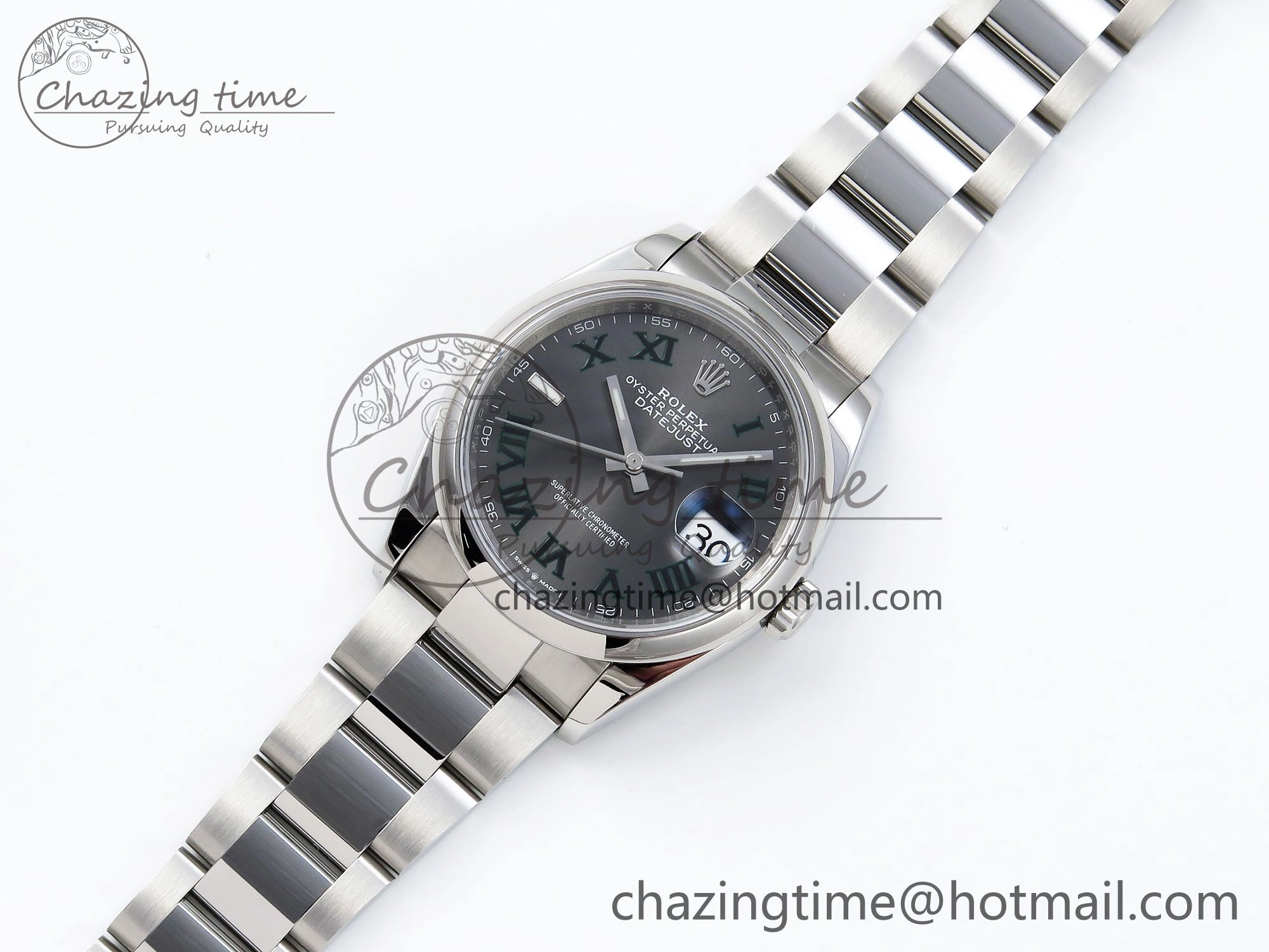 DateJust 36 SS 126200 VSF 1:1 Best Edition 904L Steel Gray Dial Green Roman on Oyster Bracelet VS3235